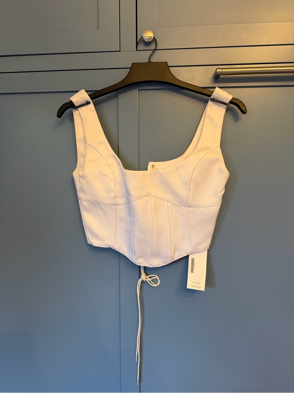 Danielle Guizio White Corset Crop Top with Buckle Straps